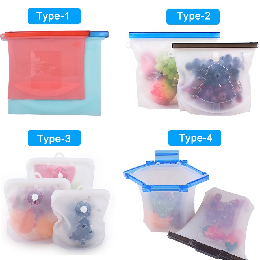 1500mL Sous Vide Airtight Seal Freezer Sandwich Zip Lock Zipper Reusable Vacuum Sealer Ziplock Silicone Food Storage Bags