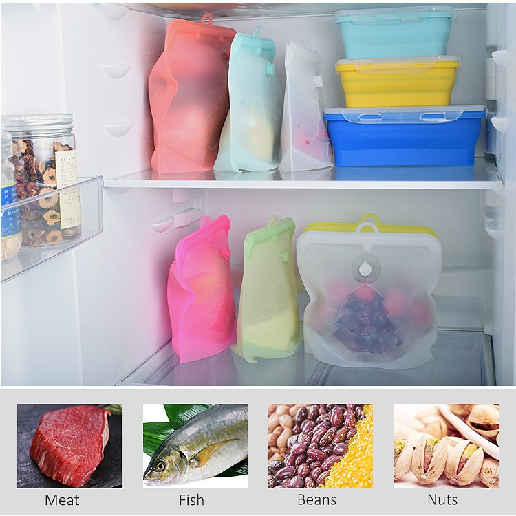 1500mL Sous Vide Airtight Seal Freezer Sandwich Zip Lock Zipper Reusable Vacuum Sealer Ziplock Silicone Food Storage Bags