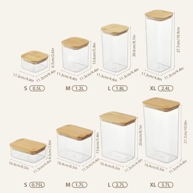 3.7L 4L Waterproof Airtight Vacuum Plastic Large Food Grain Cereal Storage Container With Bamboo Lid