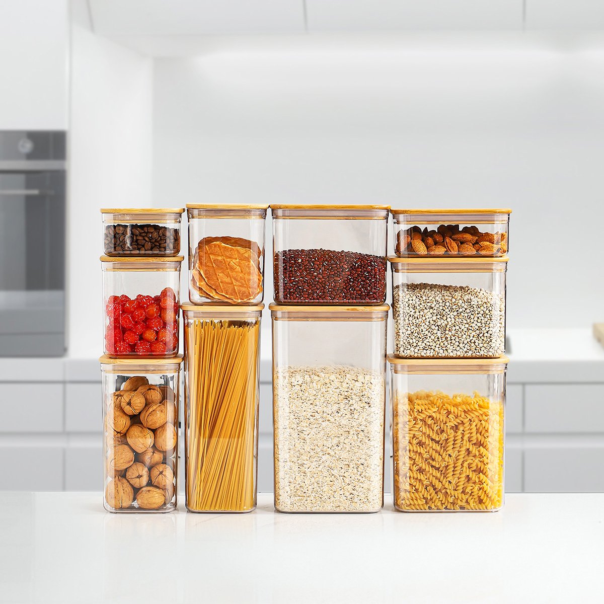 3.7L 4L Waterproof Airtight Vacuum Plastic Large Food Grain Cereal Storage Container With Bamboo Lid