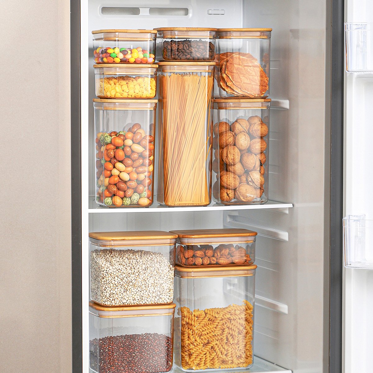 3.7L 4L Waterproof Airtight Vacuum Plastic Large Food Grain Cereal Storage Container With Bamboo Lid