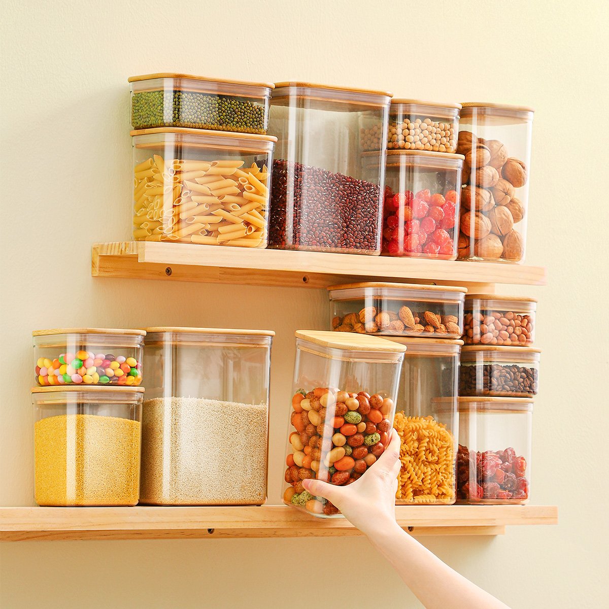 3.7L 4L Waterproof Airtight Vacuum Plastic Large Food Grain Cereal Storage Container With Bamboo Lid