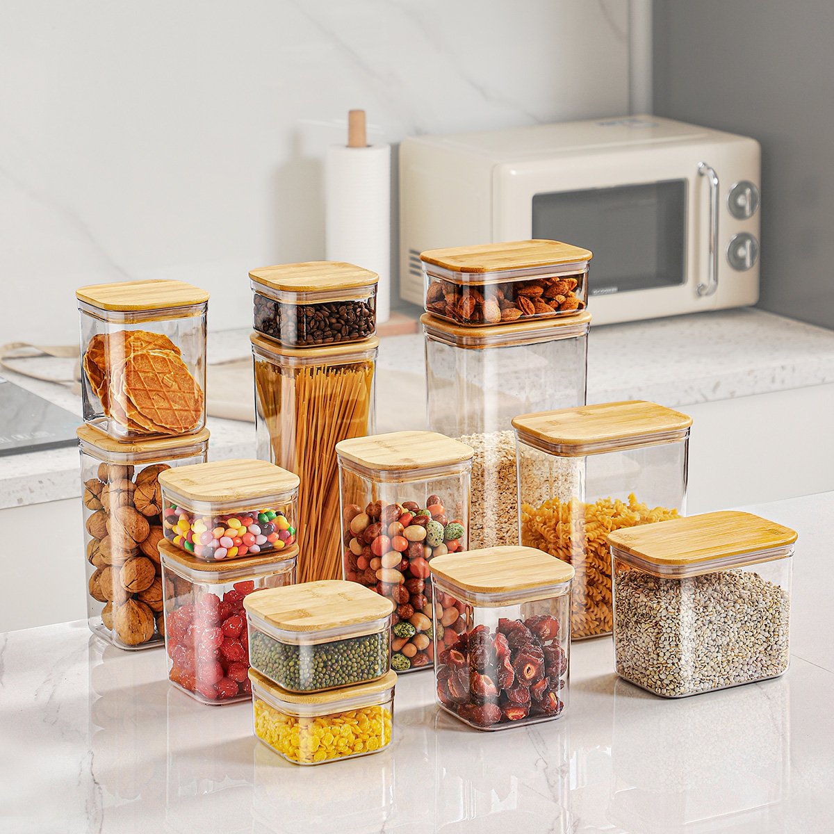 3.7L 4L Waterproof Airtight Vacuum Plastic Large Food Grain Cereal Storage Container With Bamboo Lid