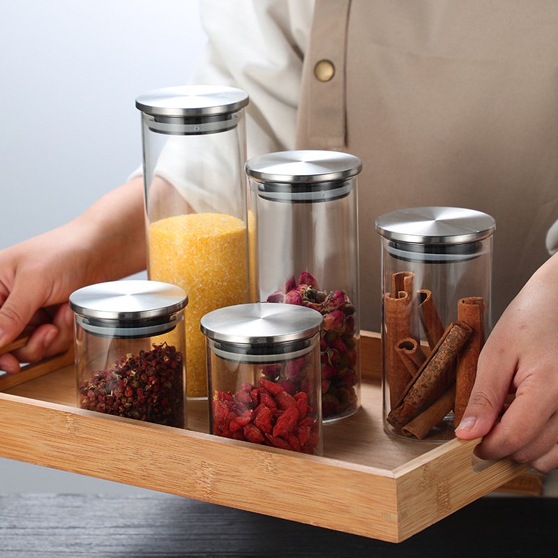 borosilicate glass storage jar with stainless steel lid new storage container for food candy