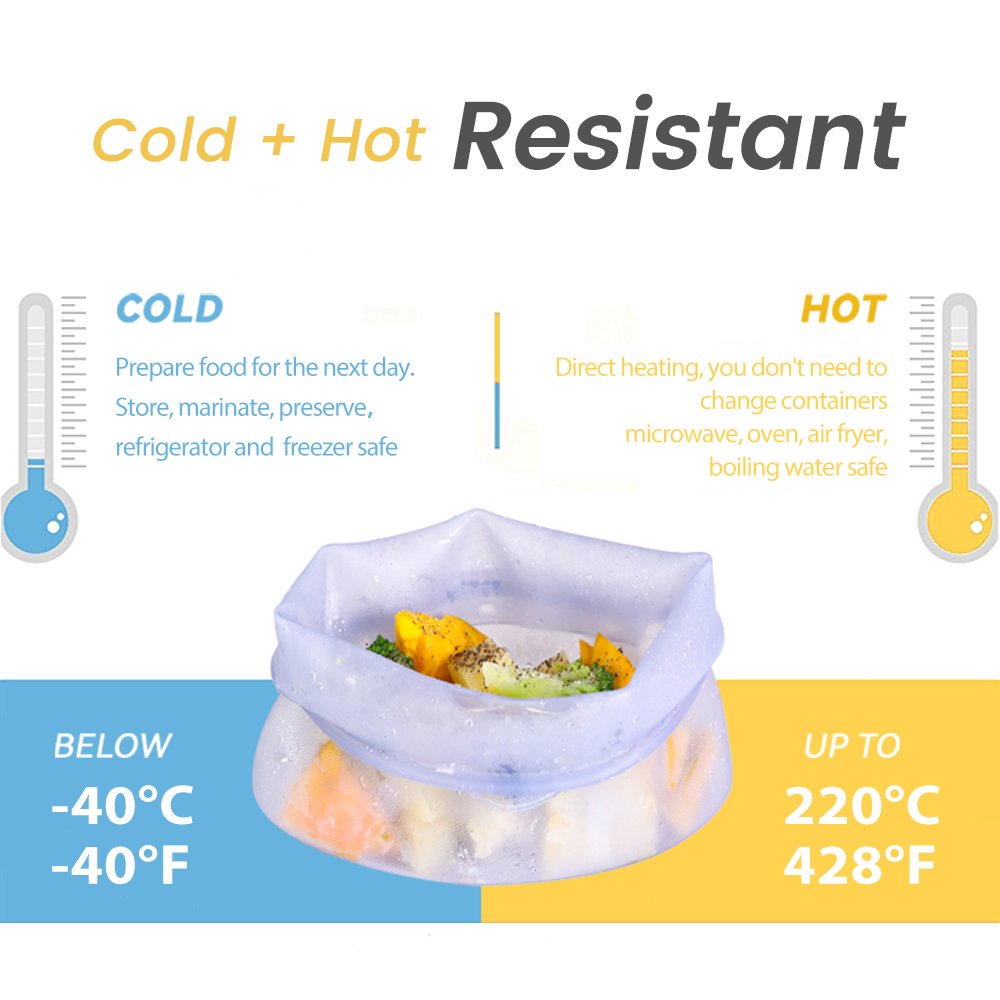 Silicone reusable lunch transparent packaging food storage bags BPA-Free Food Safe Sous Vide Cooker Silicone Cooking Bag Recipe
