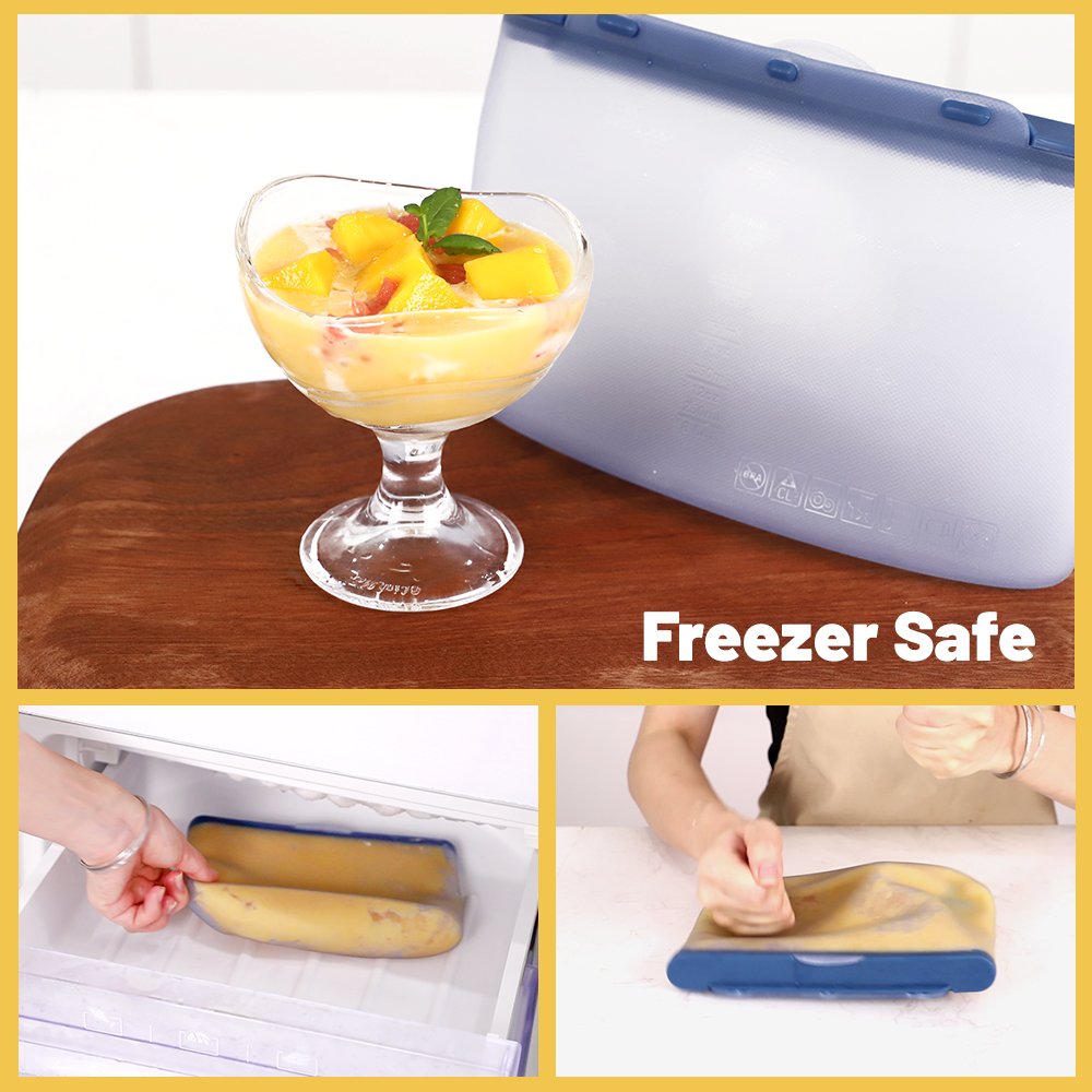 Silicone reusable lunch transparent packaging food storage bags BPA-Free Food Safe Sous Vide Cooker Silicone Cooking Bag Recipe