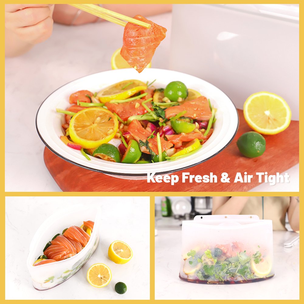 Silicone reusable lunch transparent packaging food storage bags BPA-Free Food Safe Sous Vide Cooker Silicone Cooking Bag Recipe