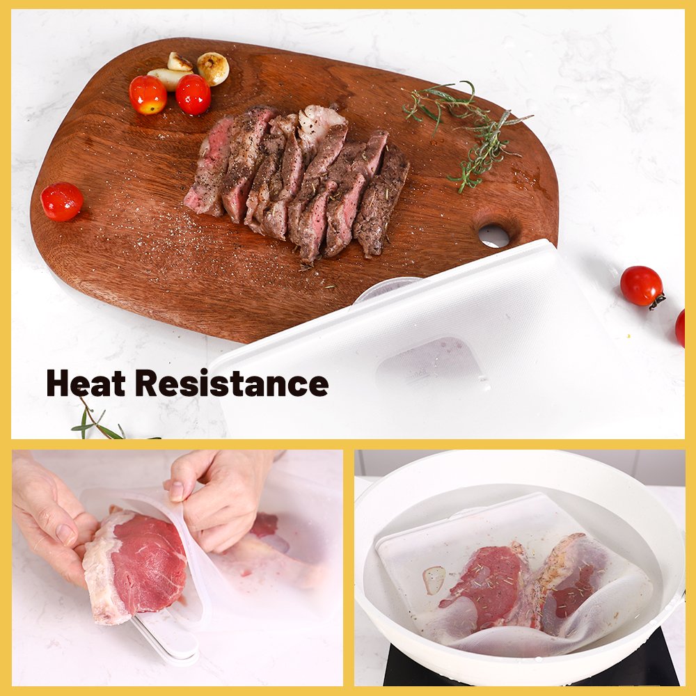 Silicone reusable lunch transparent packaging food storage bags BPA-Free Food Safe Sous Vide Cooker Silicone Cooking Bag Recipe
