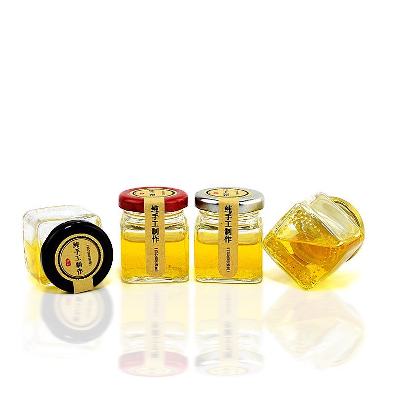 Stocked Empty 45ml 60ml 100ml 180ml 280ml Square Kitchen Food Storage Glass Honey Jar with Metal Lids