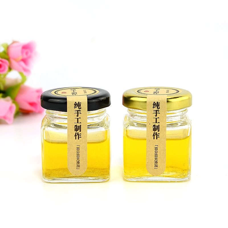 Stocked Empty 45ml 60ml 100ml 180ml 280ml Square Kitchen Food Storage Glass Honey Jar with Metal Lids