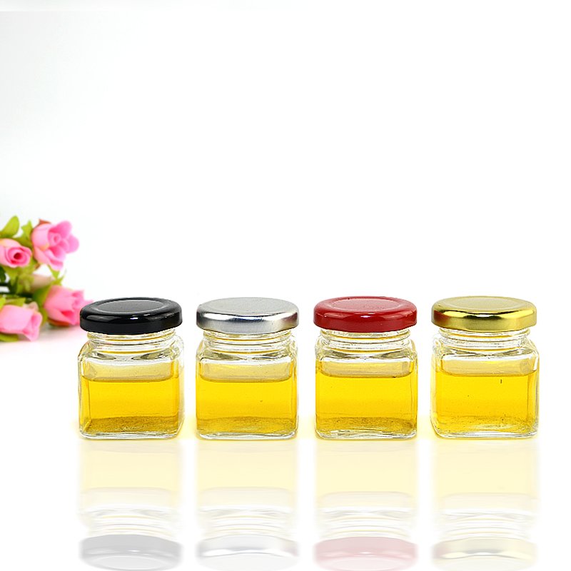 Stocked Empty 45ml 60ml 100ml 180ml 280ml Square Kitchen Food Storage Glass Honey Jar with Metal Lids