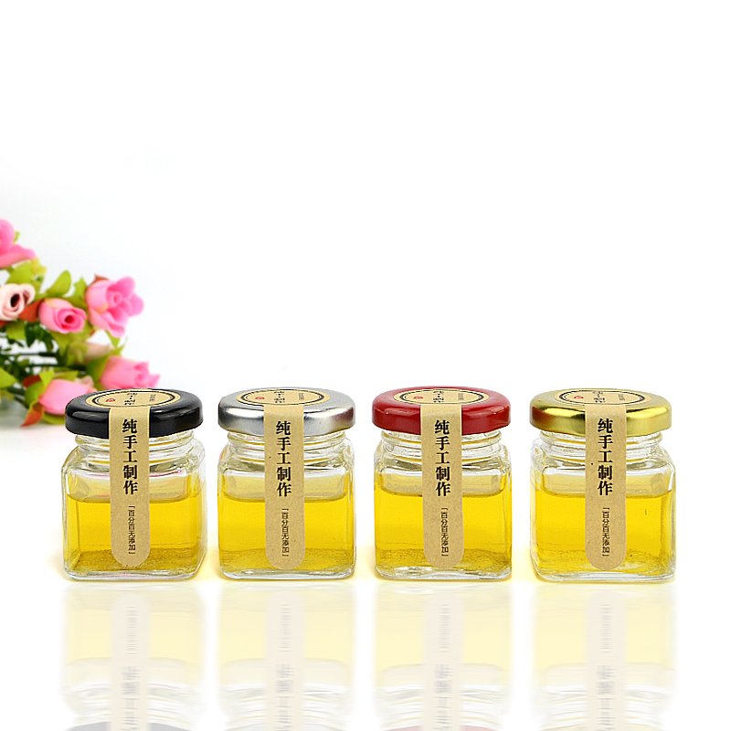 Stocked Empty 45ml 60ml 100ml 180ml 280ml Square Kitchen Food Storage Glass Honey Jar with Metal Lids
