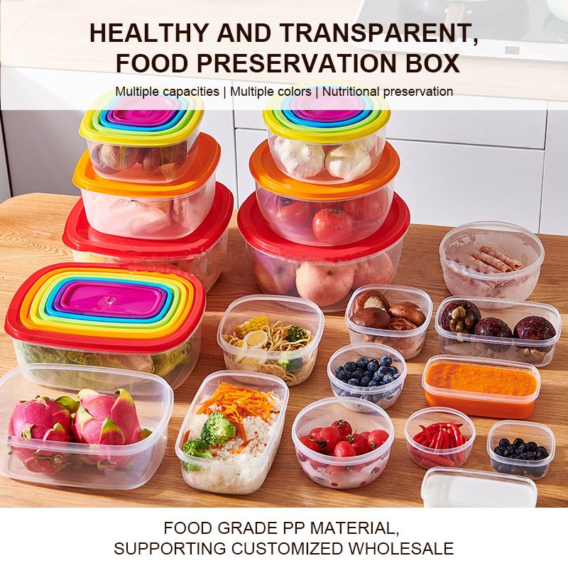 7 pcs set colorful pp container fridge organizer food storage containers with lids