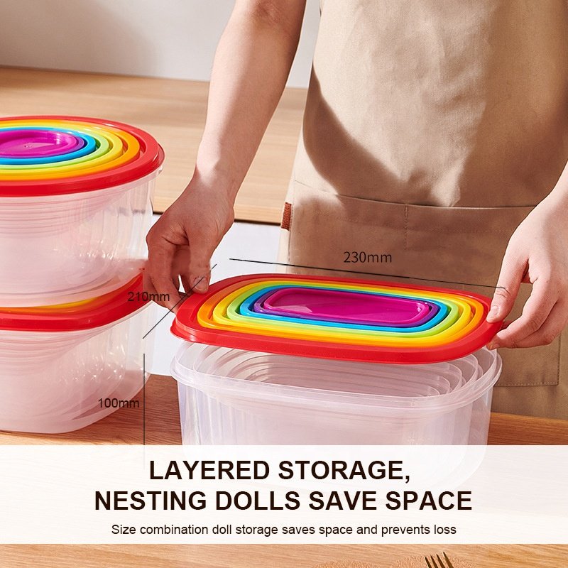 7 pcs set colorful pp container fridge organizer food storage containers with lids