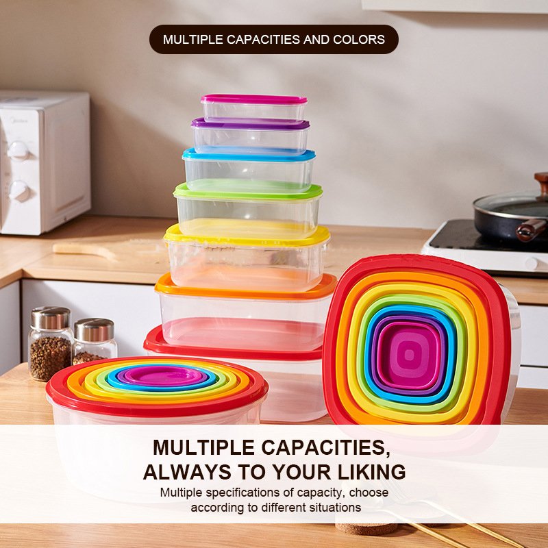 7 pcs set colorful pp container fridge organizer food storage containers with lids