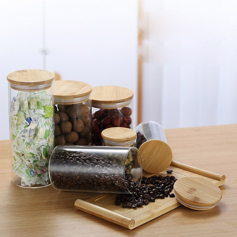 Wholesales Mini High Quality Clear Glass Spice Storage Jar With Bamboo Cork Lid