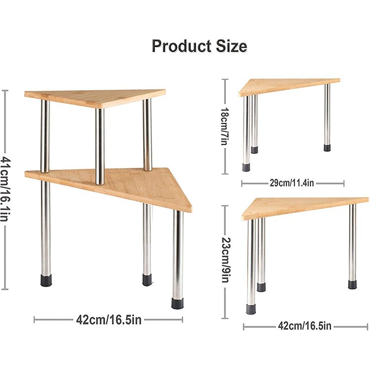 2 Tier Spice Rack-Standing Pantry Cabinet Storage Shelf Creative Adjustable Style Compact Bamboo Counter Shelving Corner Shelves