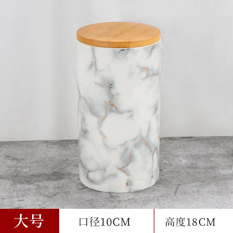 Wholesale Golden Decal Ceramic Food Storage Container Cylinder Storage Jar Porcelain Storage Containers With Wood Lid