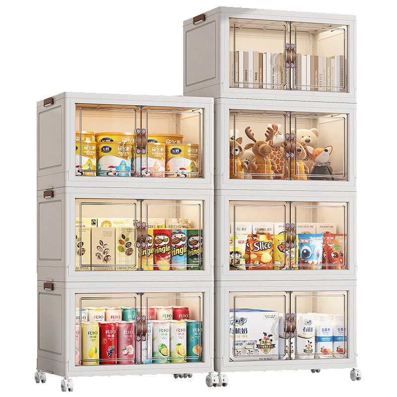 Easy Install Clothes Plastic Folding Bins Box Office Bedroom Transparent Foldable Double Door 5 Shelf Drawers Storage Cabinet