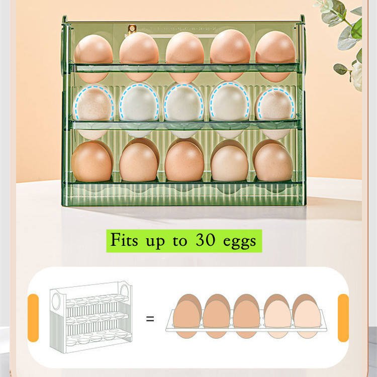 3 Layer Large Capacity Egg Holder for Fridge Auto Flip Egg Organizer Fridge Timing Egg Storage Container Box