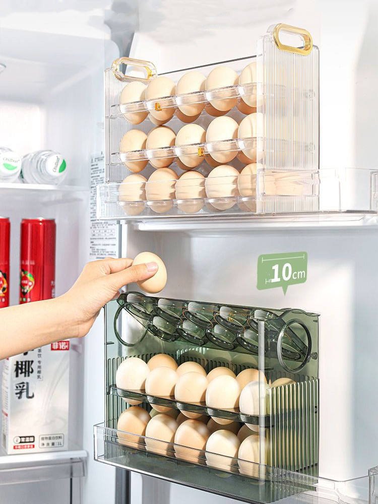 3 Layer Large Capacity Egg Holder for Fridge Auto Flip Egg Organizer Fridge Timing Egg Storage Container Box