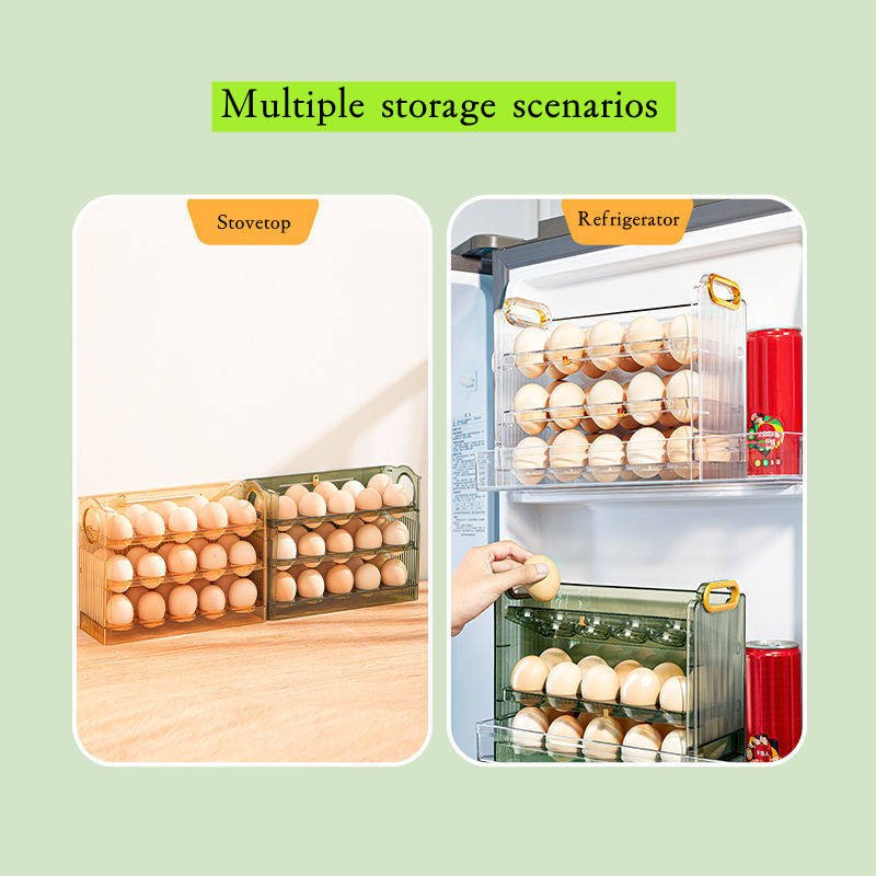 3 Layer Large Capacity Egg Holder for Fridge Auto Flip Egg Organizer Fridge Timing Egg Storage Container Box