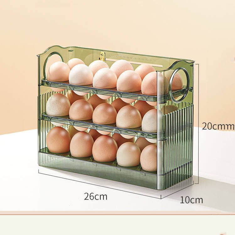 3 Layer Large Capacity Egg Holder for Fridge Auto Flip Egg Organizer Fridge Timing Egg Storage Container Box