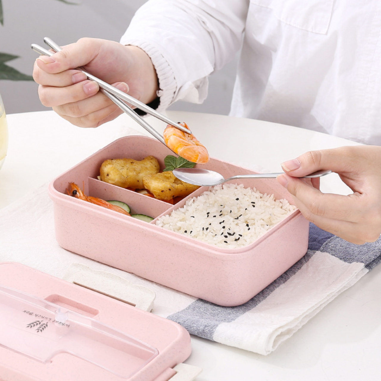 Lunch box straw cutlery food storage containers children school office portable bento box loncheras escolares kids