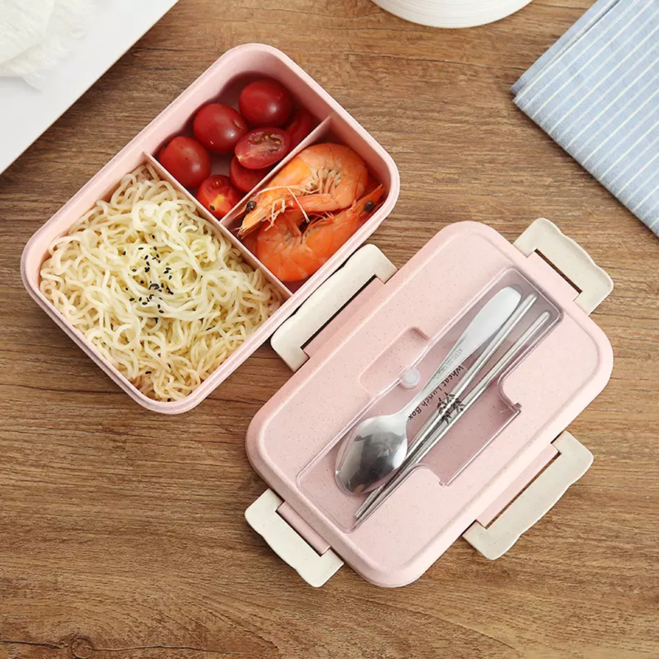 Lunch box straw cutlery food storage containers children school office portable bento box loncheras escolares kids
