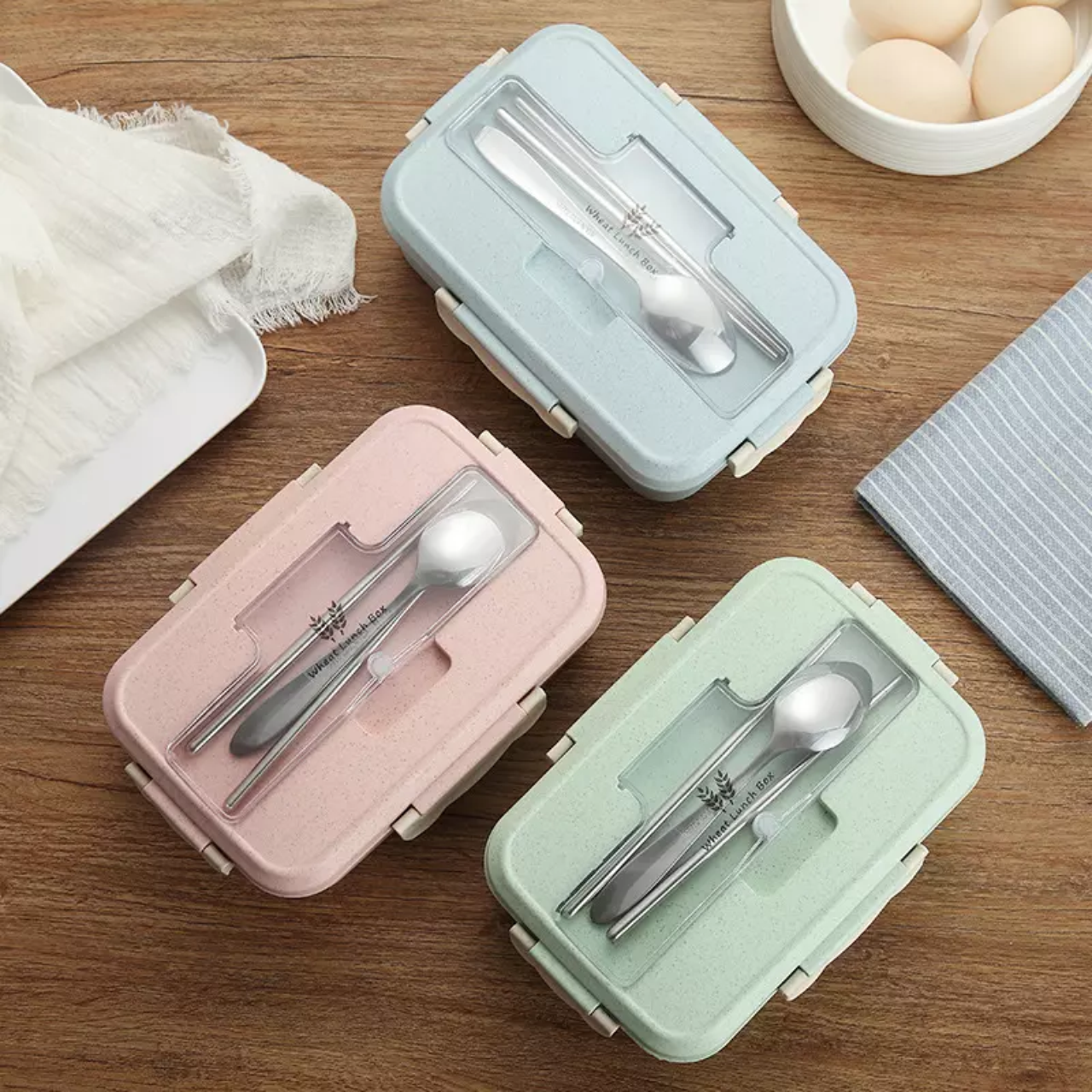 Lunch box straw cutlery food storage containers children school office portable bento box loncheras escolares kids
