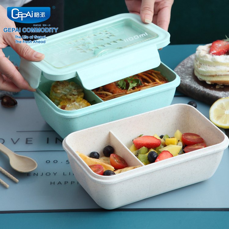 Wheat Straw Biodegradable Lunch Box 2 Compartment Reusable Food Storage Container with Custom Specification Features Folding