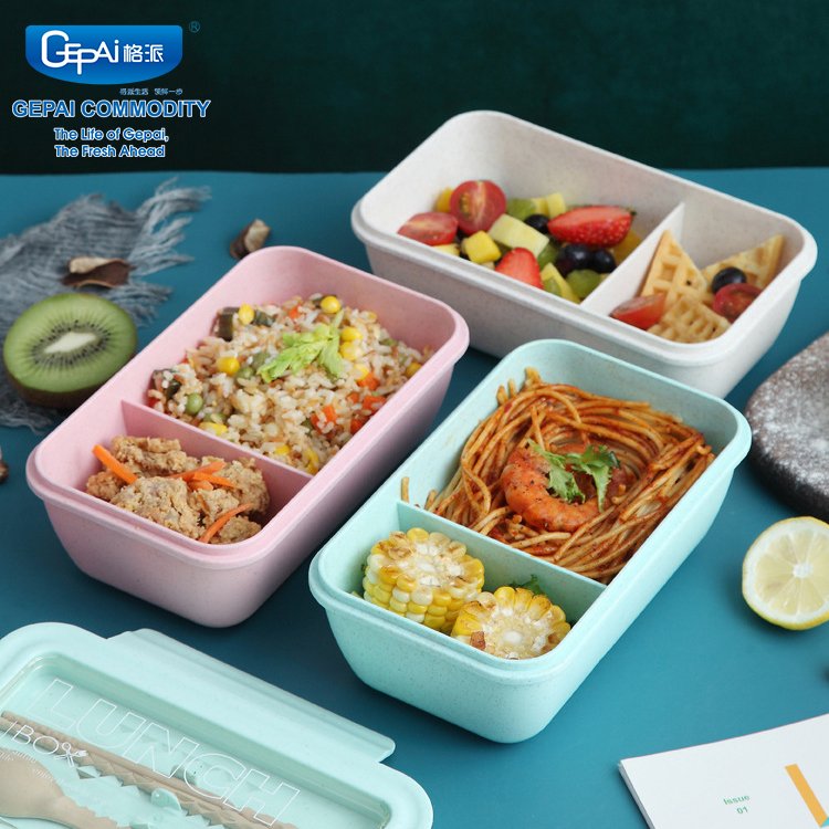 Wheat Straw Biodegradable Lunch Box 2 Compartment Reusable Food Storage Container with Custom Specification Features Folding