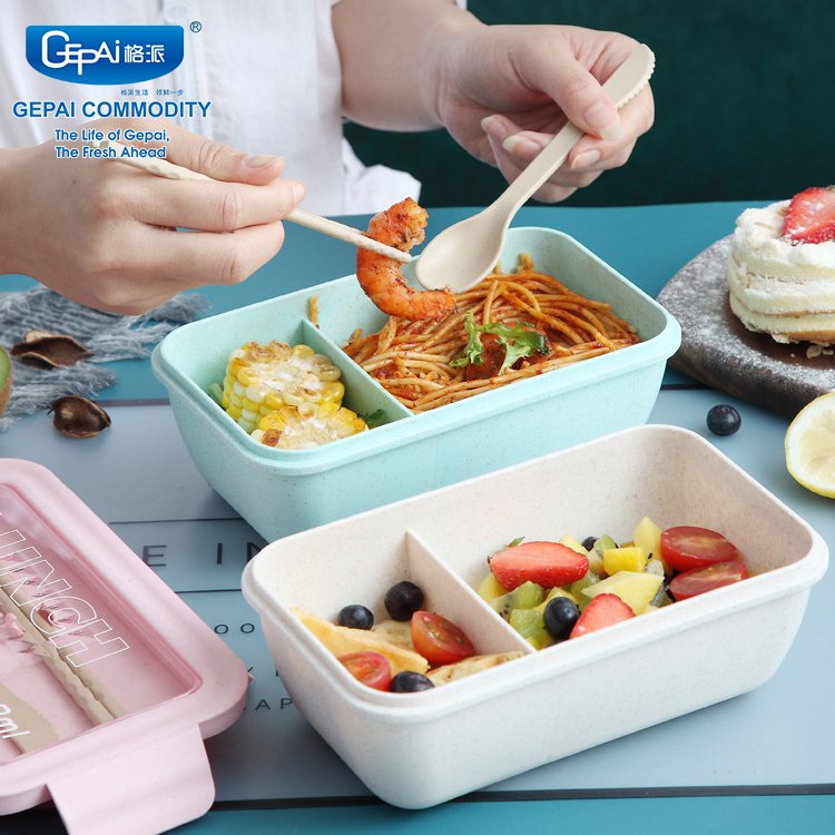 Wheat Straw Biodegradable Lunch Box 2 Compartment Reusable Food Storage Container with Custom Specification Features Folding