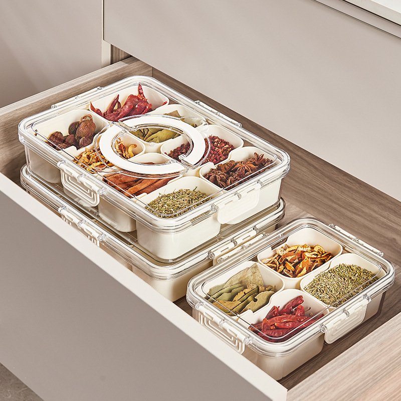 Hot saling white spice storage box eight-grids household seasoning crisper box for kitchen