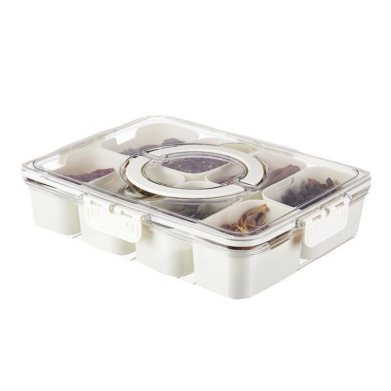 Hot saling white spice storage box eight-grids household seasoning crisper box for kitchen
