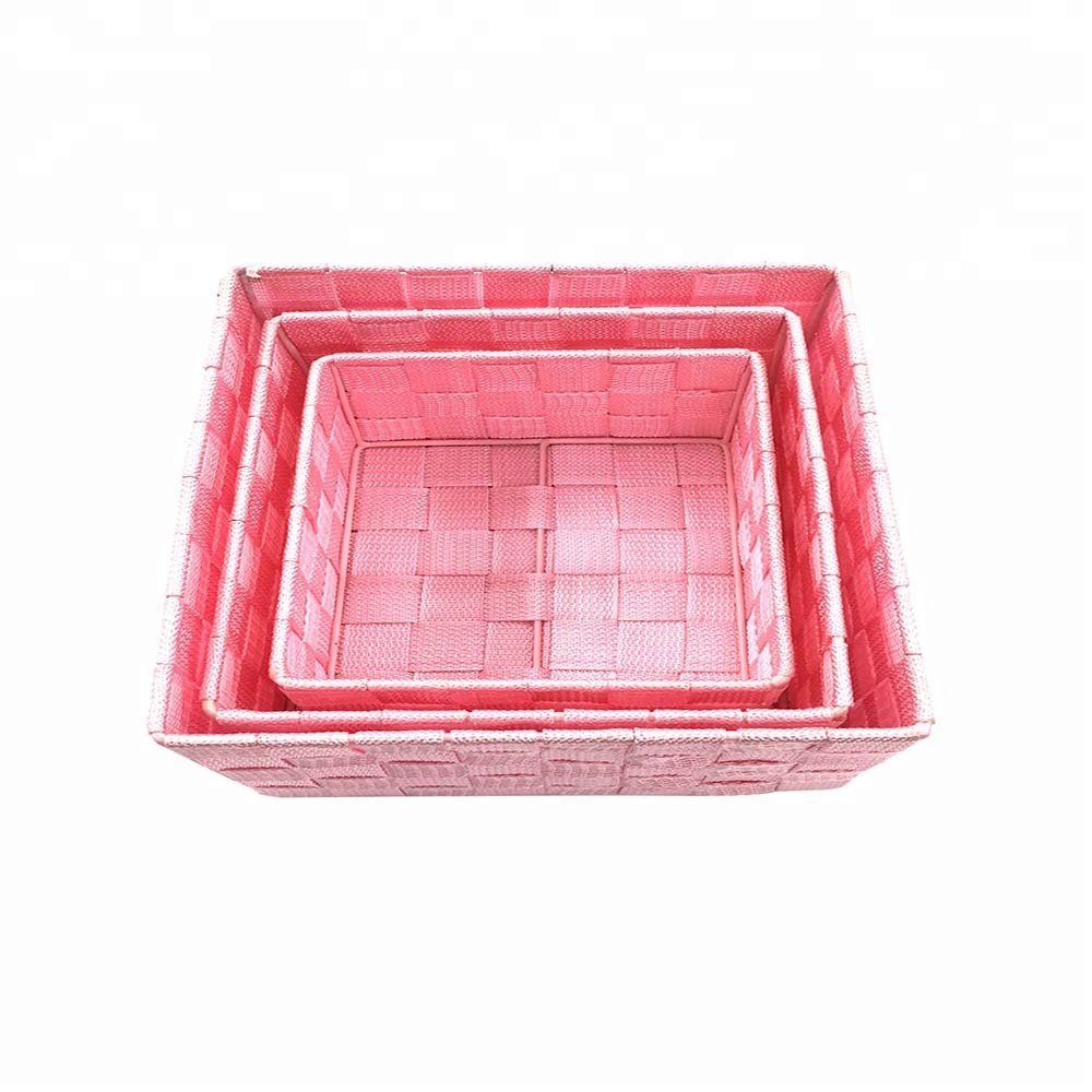 KUYUR Durable Woven Nylon Storage box for Organizing Your Home, Office, or Closets Pink - Set of 3