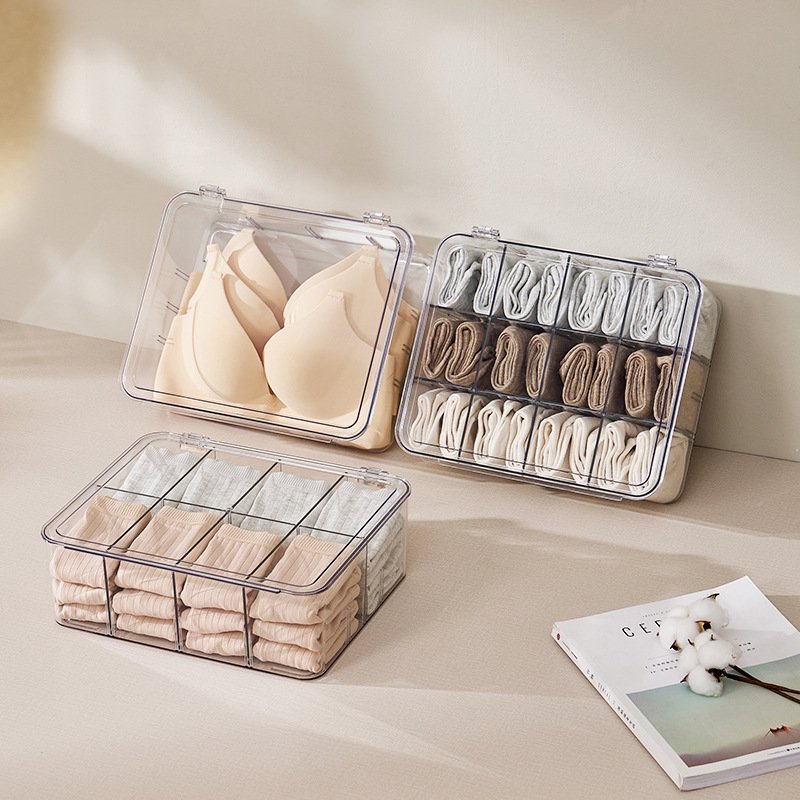 12-Compartment Large-Capacity Underwear Storage Bins Stackable Clothes Storage Box Socks And Belt Storage Container