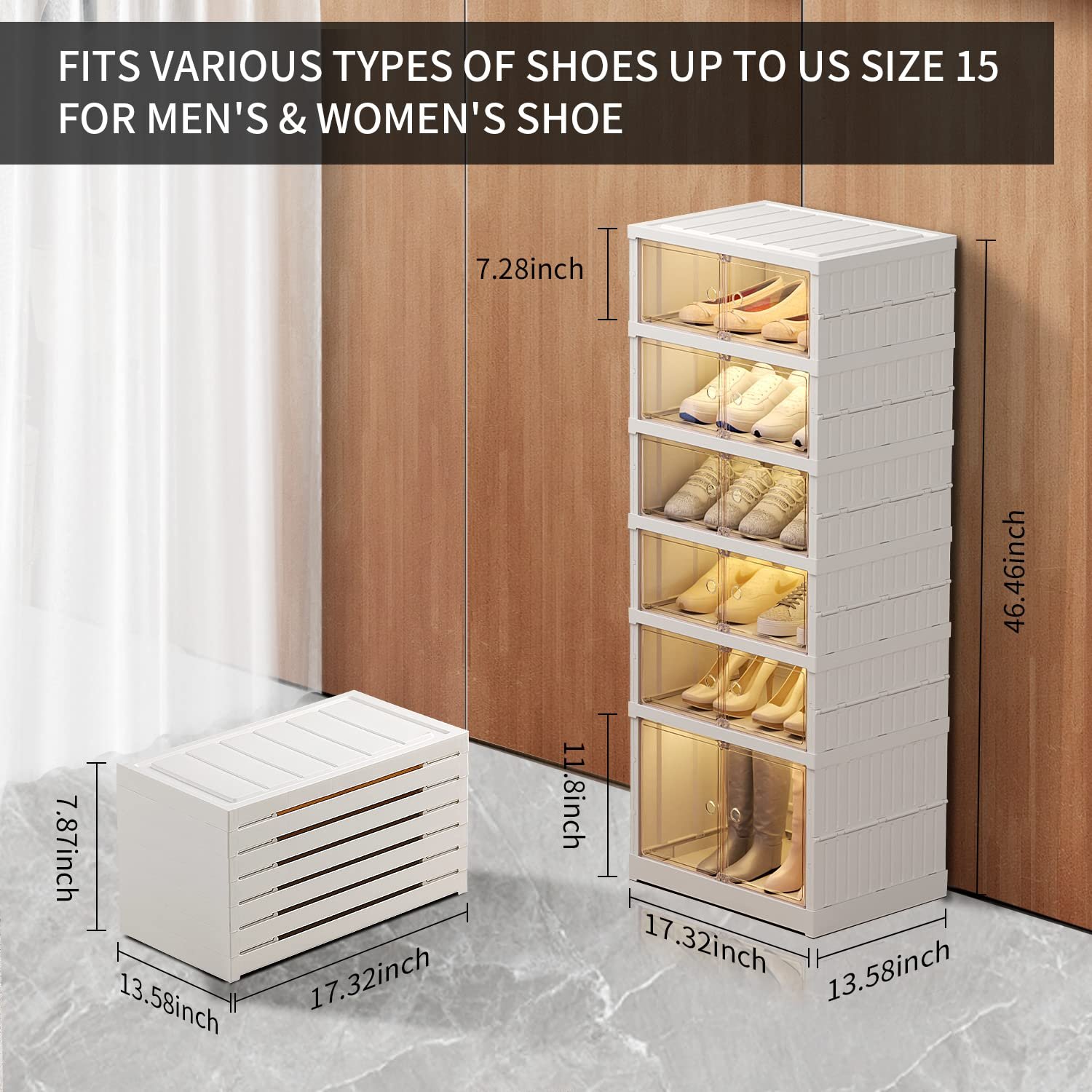 Foldable Shoe Rack,Shoe Organizers for Closet Plastic Shoe Storage Box for Entryway,Living Room Large Sturdy Stackable