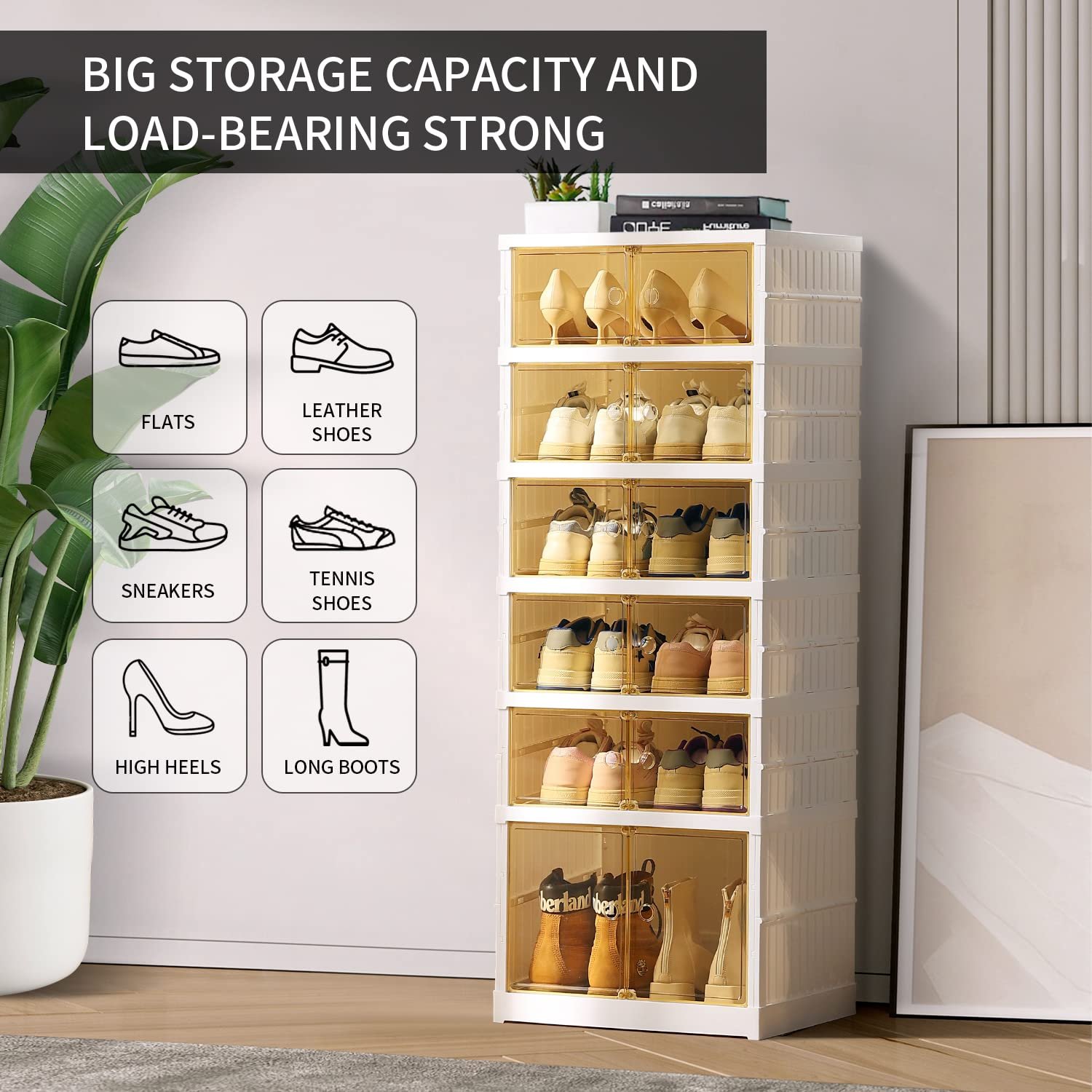 Foldable Shoe Rack,Shoe Organizers for Closet Plastic Shoe Storage Box for Entryway,Living Room Large Sturdy Stackable