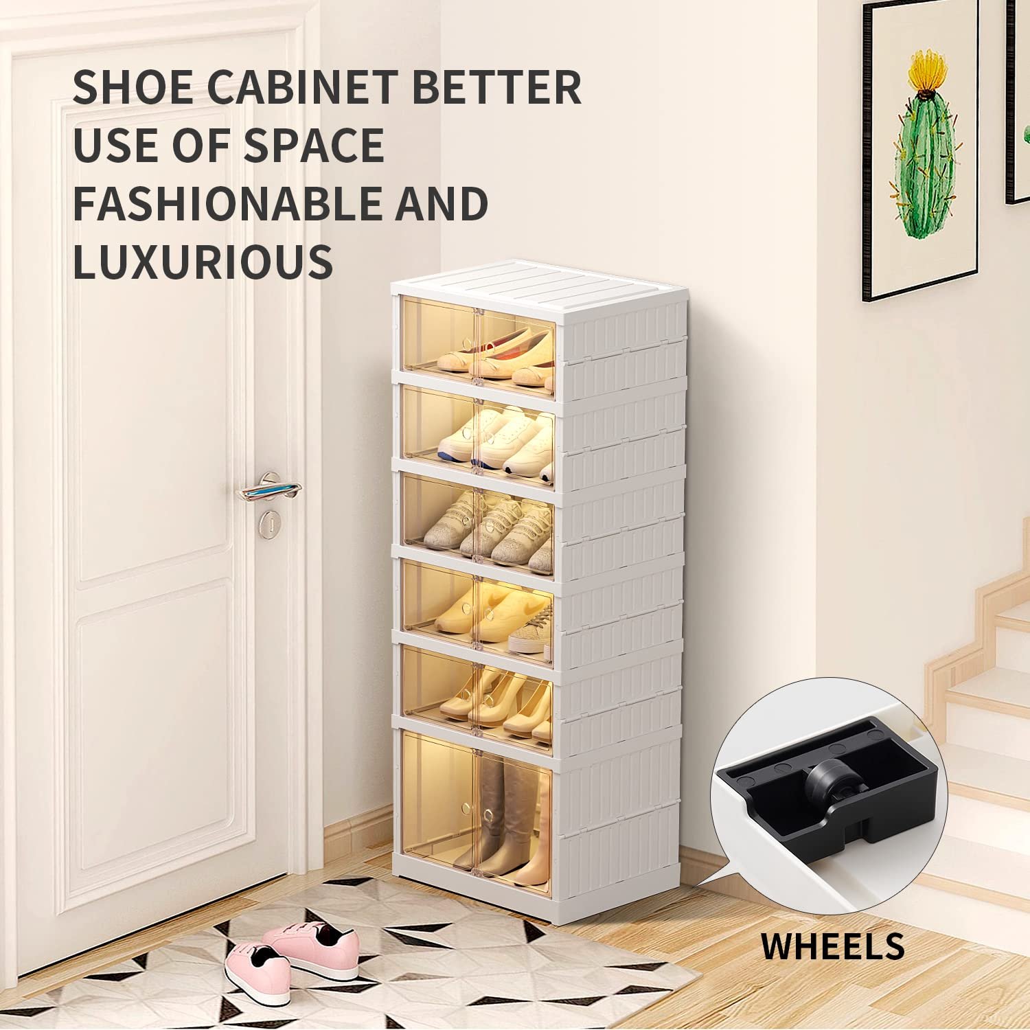Foldable Shoe Rack,Shoe Organizers for Closet Plastic Shoe Storage Box for Entryway,Living Room Large Sturdy Stackable