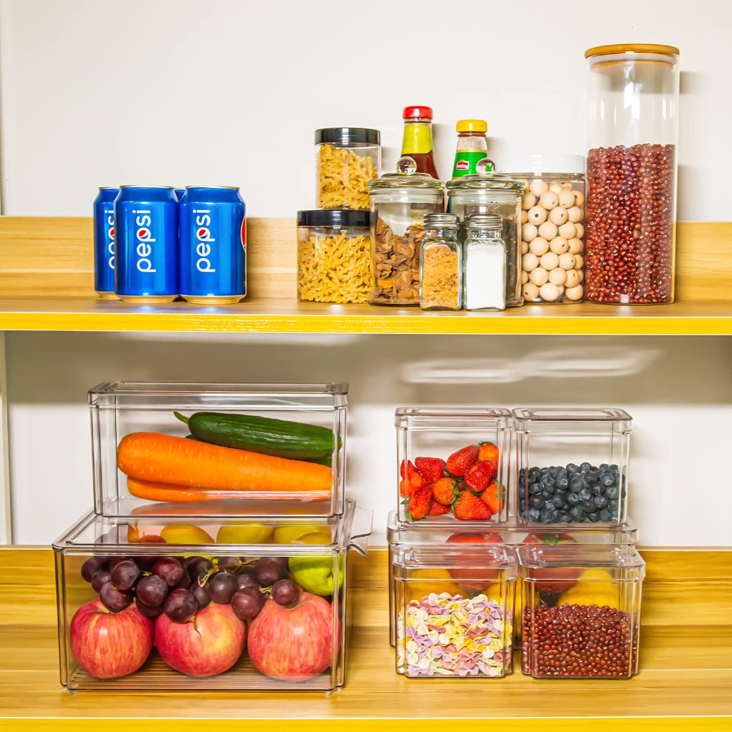 Set of 7 Clear Plastic Stackable Food Fridge Storage Organizer Box With Lid