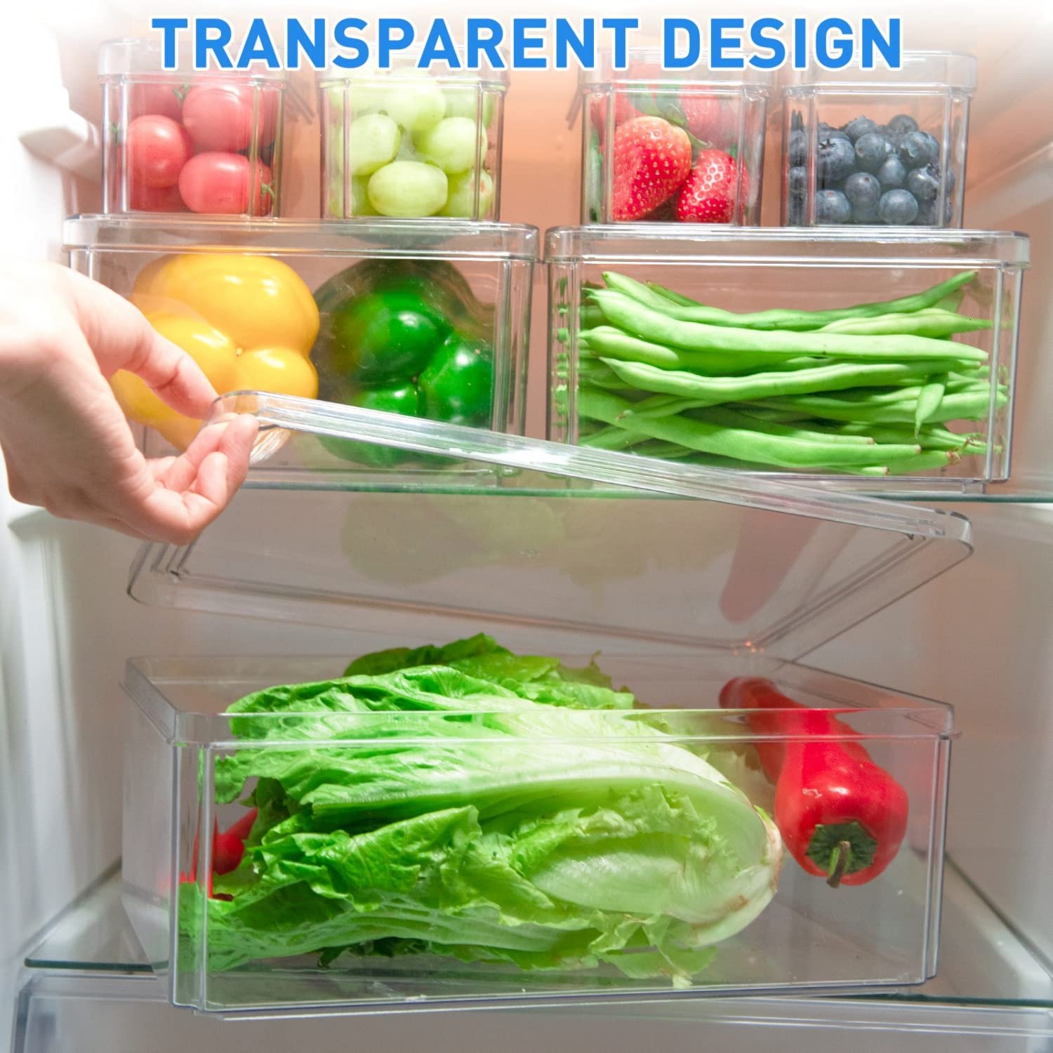 Set of 7 Clear Plastic Stackable Food Fridge Storage Organizer Box With Lid