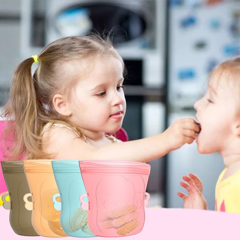 Customization baby kids toddler silicone food storage bags zip containers silicone snack reusable food storage bags pouch