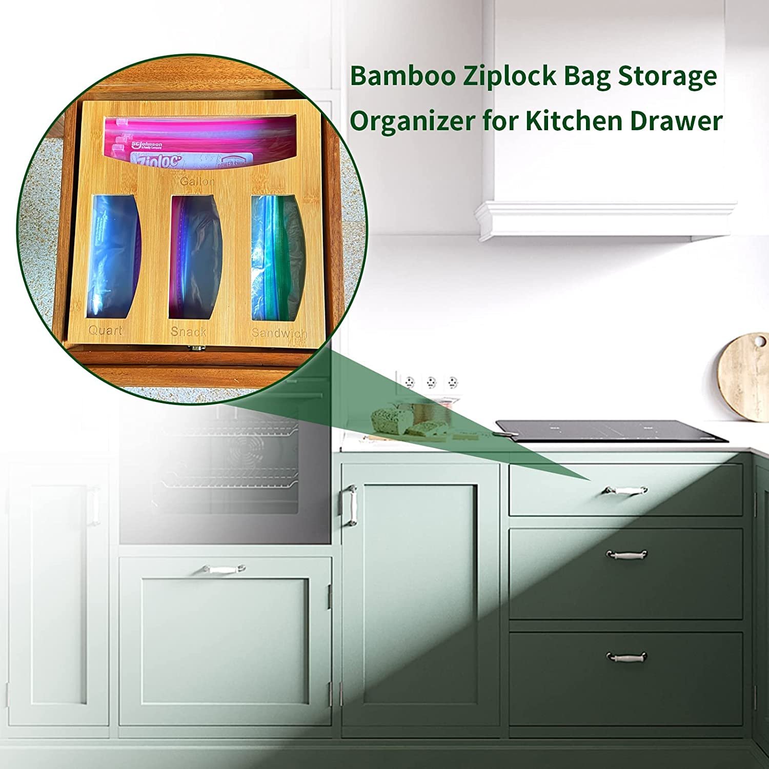 Wholesale Food Storage Bag Holder Organizer Hot-sellining Bamboo Ziplock Bag Storage Organizer and Dispenser for Kitchen Drawer