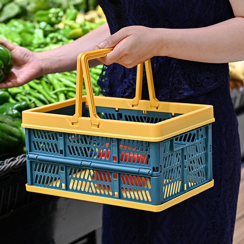 Supermarket shopping basket, environmentally friendly, foldable, portable, hollowed out, breathable, convenient and fashionable