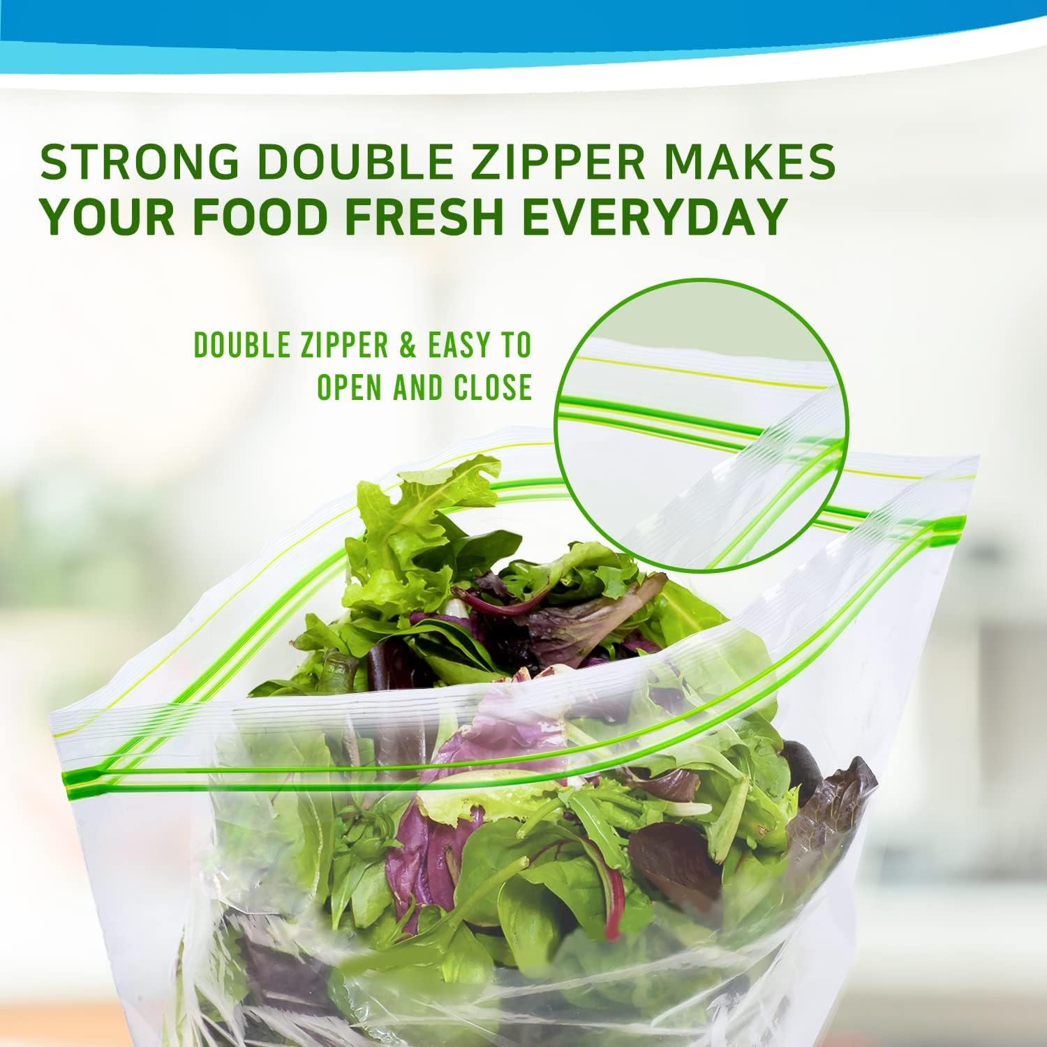Reclosable Freezer Bags 80 Pack Double Zipper Airtight Seal Premium Thick Heavy duty Bags for Safe and Secure Food Storage