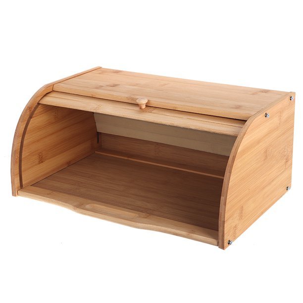 Natural Kitchen Food Storage Roll Top Countertop Bamboo Bread Bin Bread Box Case
