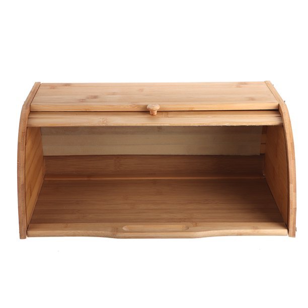 Natural Kitchen Food Storage Roll Top Countertop Bamboo Bread Bin Bread Box Case