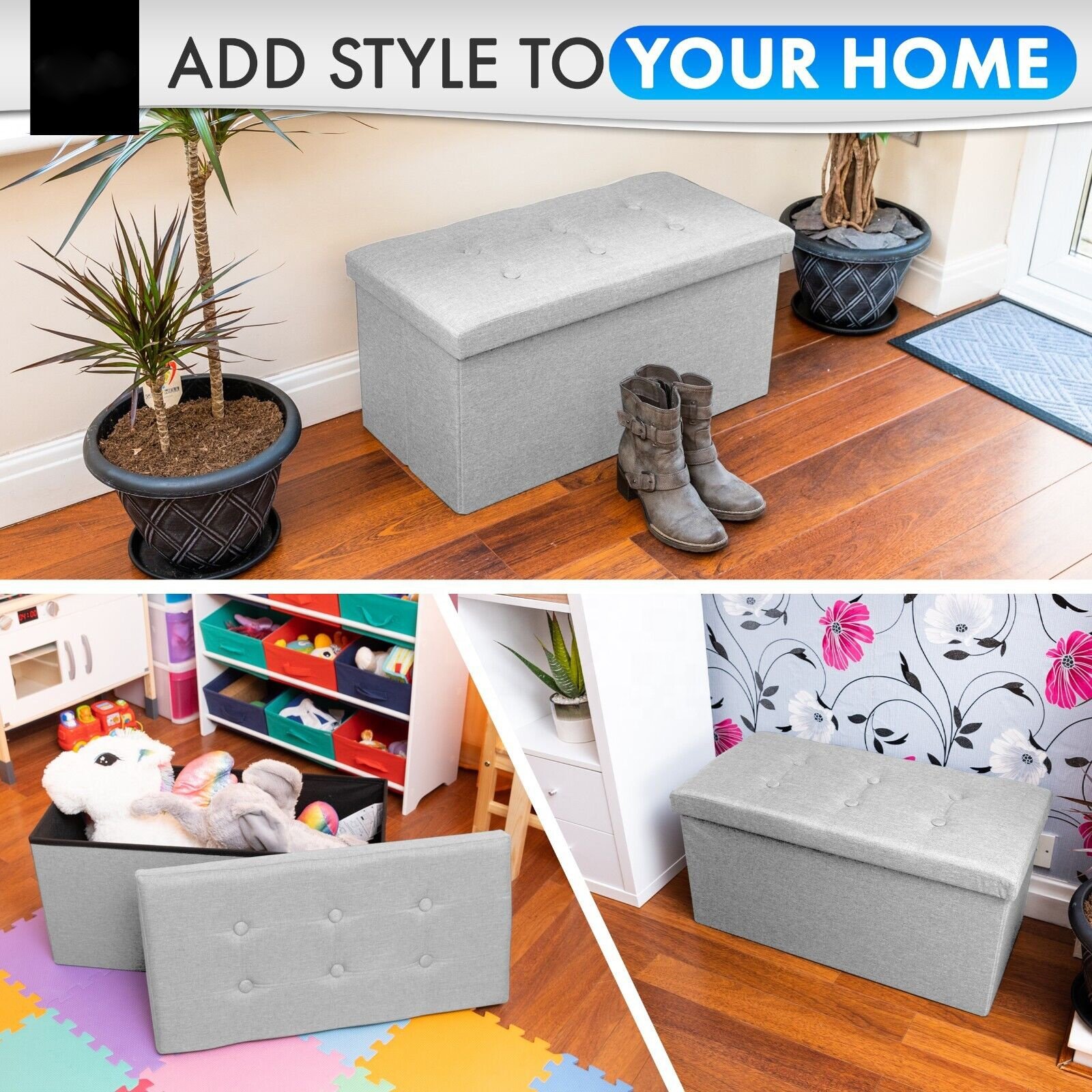 Home Chair Footstool Home Decoration Shoes Stool Organizer Multi-function Folding Ottoman Storage Box Pouffe Seat Stool