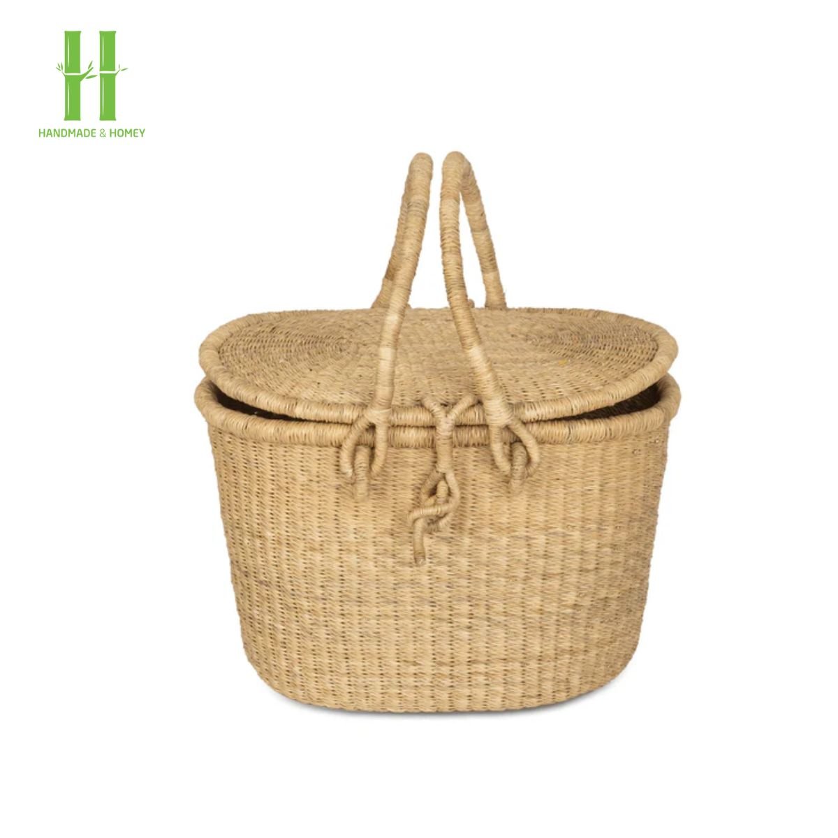 Handwoven Seagrass Picnic Basket With Handle OEM Rattan Storage Basket Woven Picnic Basket Variety of Size from Vietnam Handmade
